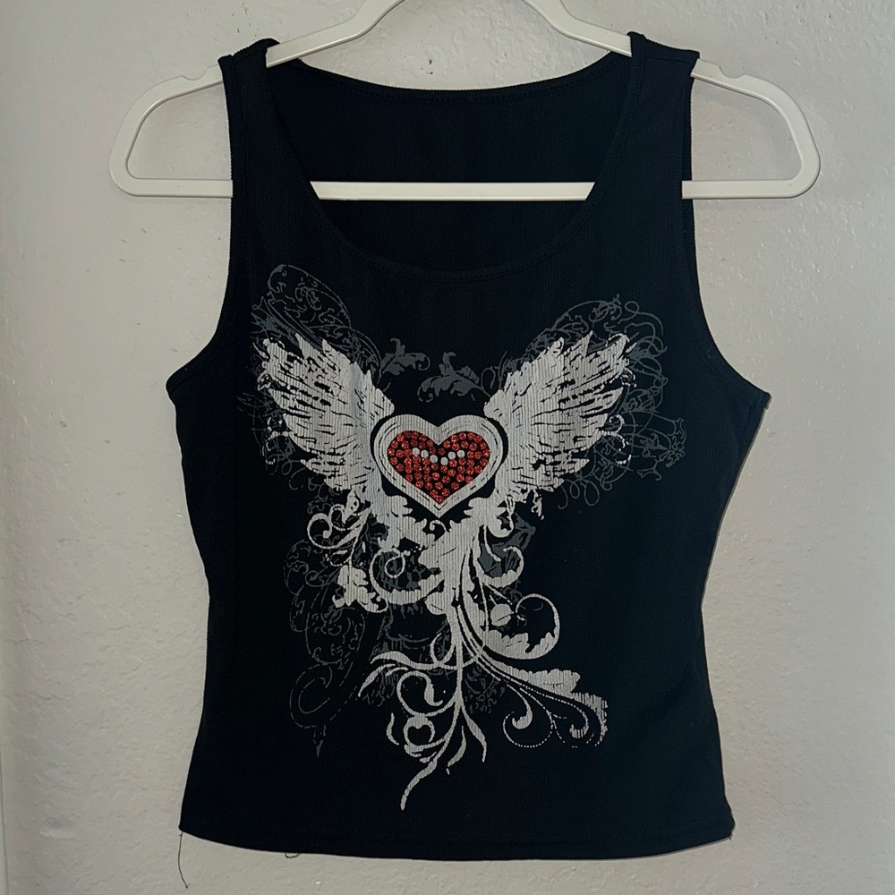 SHEIN Black Winged Heart Tank Top